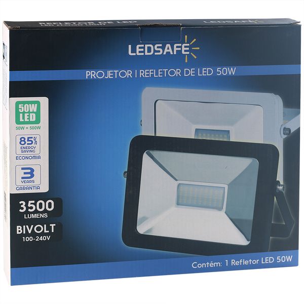 Ledsafe®---Refletor-LED-50W-Design-Preto-|-Branco-Quente--3000K--3